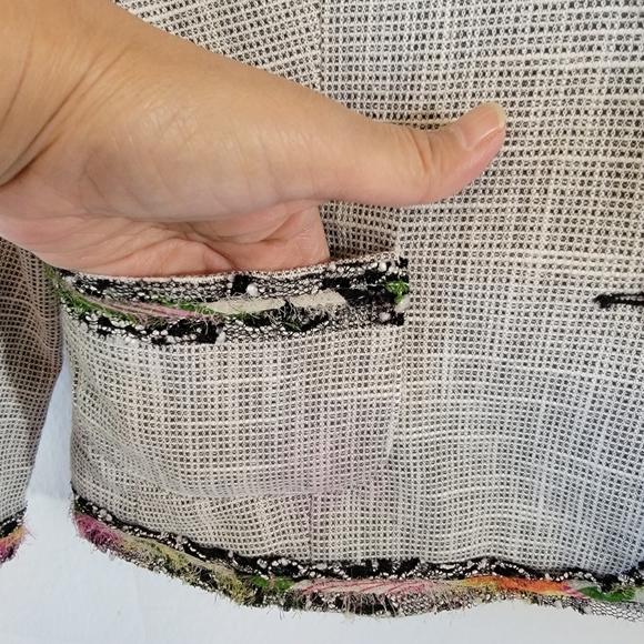 VTG Gray Tweed Single Breasted Blazer Sz 12 Silk Blend Colorful Trim Corporate - Picture 5 of 12